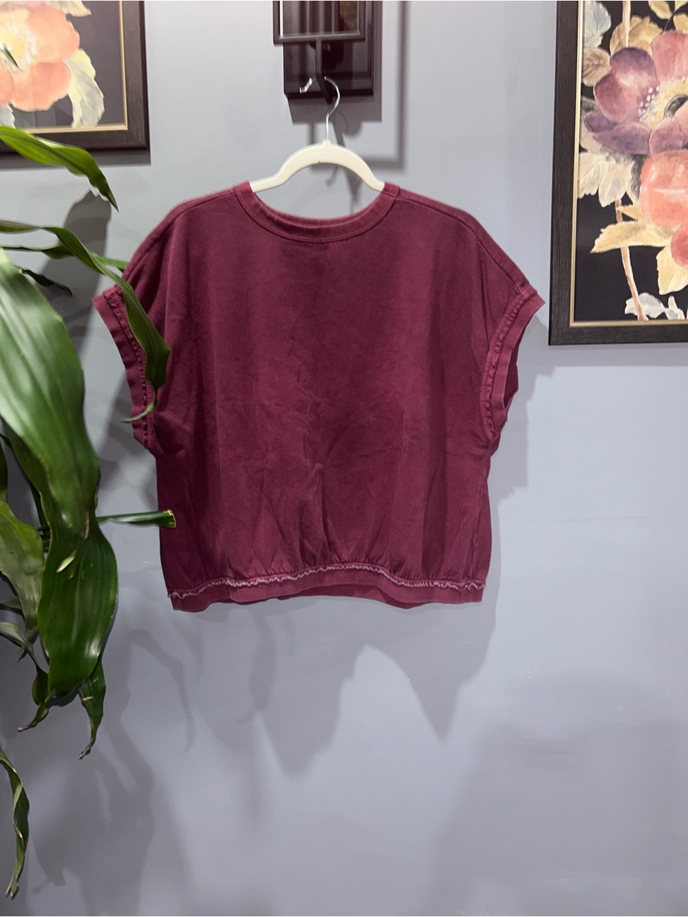 dip Boxy Crop Tee in Wine sz Medium